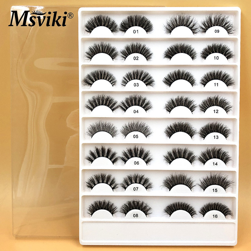 16 pár 13-20 mm-es természetes mink szempilla szett 3D műszempilla doboz csomag Wispy bolyhos 5D műszempilla hosszabbító kellékek smink