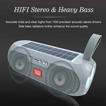 Φορητά ηχεία ηλιακής φόρτισης Στήλη αδιάβροχη ασύρματη στερεοφωνική μουσική TG182 Ηχείο Power Bank Boombox AUX FM Ραδιόφωνο Μεγάλα μπάσα
