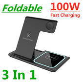 Stalak za brzi bežični punjač od 100 W za iPhone 14 13 12 11 Apple Watch 3 u 1 sklopiva stanica za punjenje za Airpods Pro iWatch 8 7