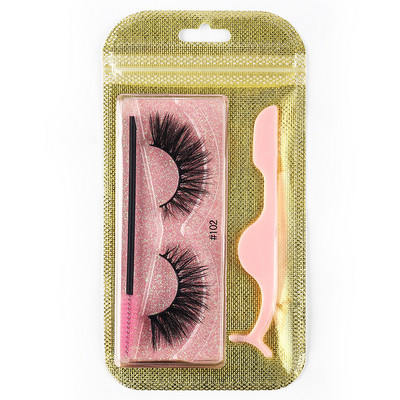 3 pāri 3D Mink Lashes Natural mākslīgās skropstas Dabiski blīvas skropstas Pašpietiekams skropstu pincetes birstīšu skropstu komplekts