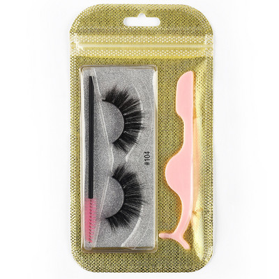 3 pāri 3D Mink Lashes Natural mākslīgās skropstas Dabiski blīvas skropstas Pašpietiekams skropstu pincetes birstīšu skropstu komplekts