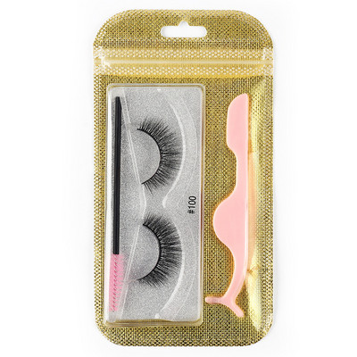 3 pāri 3D Mink Lashes Natural mākslīgās skropstas Dabiski blīvas skropstas Pašpietiekams skropstu pincetes birstīšu skropstu komplekts
