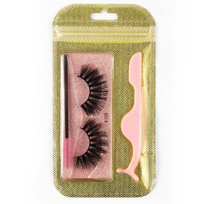 3 pāri 3D Mink Lashes Natural mākslīgās skropstas Dabiski blīvas skropstas Pašpietiekams skropstu pincetes birstīšu skropstu komplekts
