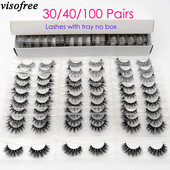 Visofree 30/40/100 perechi de gene 3D de nurcă, fără cruzime, realizate manual, gene false de nurcă, gene false, machiaj, gene false