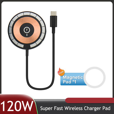 120 W-os mágneses vezeték nélküli töltő iPhone 14 Plus / 14 Pro Max / 13 Pro / 13 Mini / 12 Mini gyorstöltős ajándék mágneses gyűrűhöz