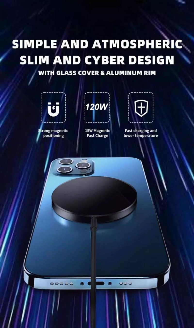 120 W-os mágneses vezeték nélküli töltő iPhone 14 Plus / 14 Pro Max / 13 Pro / 13 Mini / 12 Mini gyorstöltős ajándék mágneses gyűrűhöz