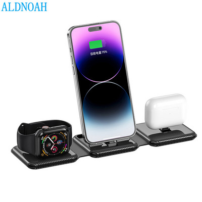 Belaidžio įkroviklio stovas skirtas iPhone 14 13 11 12 X XR Apple Watch 8 7 SE Airpods 3 Pro Qi Fast 15W 3 in 1 sulankstoma įkrovimo stotis