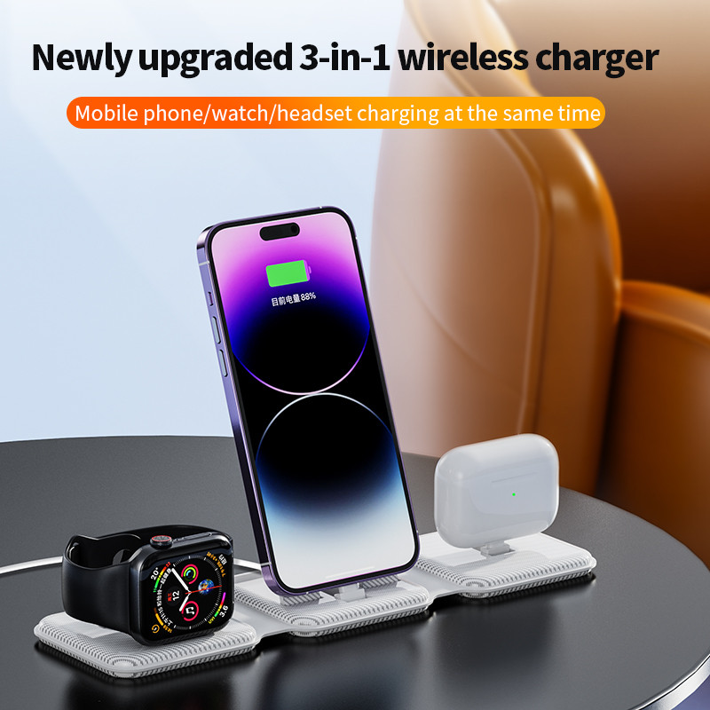 Vezeték nélküli töltőállvány iPhone 14 13 11 12 X XR Apple Watch 8 7 SE Airpods 3 Pro Qi Fast 15W 3 az 1-ben összecsukható töltőállomáshoz