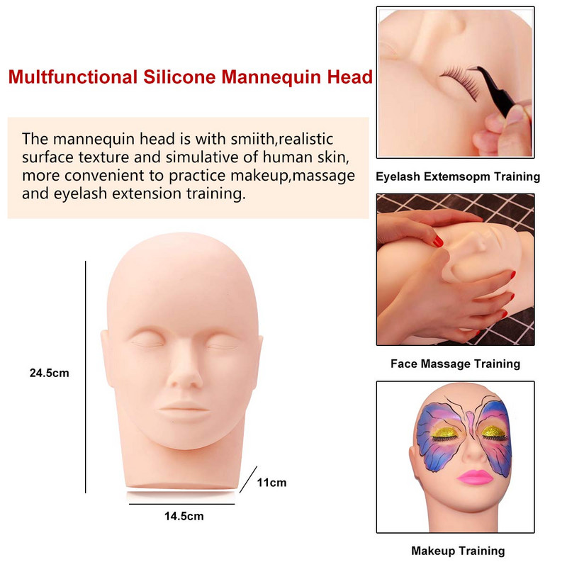 15PCS Set za vježbe nadogradnje umjetnih trepavica Ravna manekenska glava Nacijepljene trepavice Set za vježbu za početnike Četke za pincete