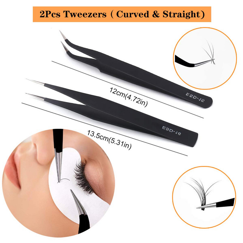 15PCS Set za vježbe nadogradnje umjetnih trepavica Ravna manekenska glava Nacijepljene trepavice Set za vježbu za početnike Četke za pincete