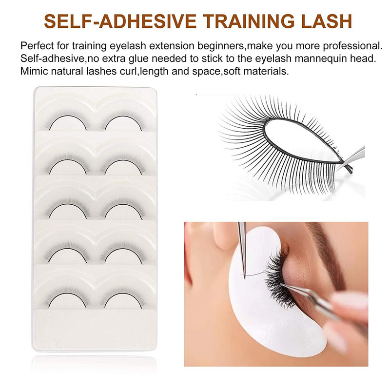 15PCS Set za vježbe nadogradnje umjetnih trepavica Ravna manekenska glava Nacijepljene trepavice Set za vježbu za početnike Četke za pincete