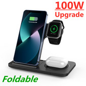 Stație de andocare pentru încărcător fără fir rapid de 100W pentru iPhone 14 13 12 11 XS XR X 8 Apple Watch 8 7 6 SE 5 AirPods 3 Pro suport de încărcare