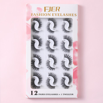 FJER Ψεύτικες βλεφαρίδες 12 ζεύγη Fluffy Soft Wispy Natural Cross Eyelash Extension Επαναχρησιμοποιήσιμο 3D Mink Lashes Ψεύτικες βλεφαρίδες Μακιγιάζ