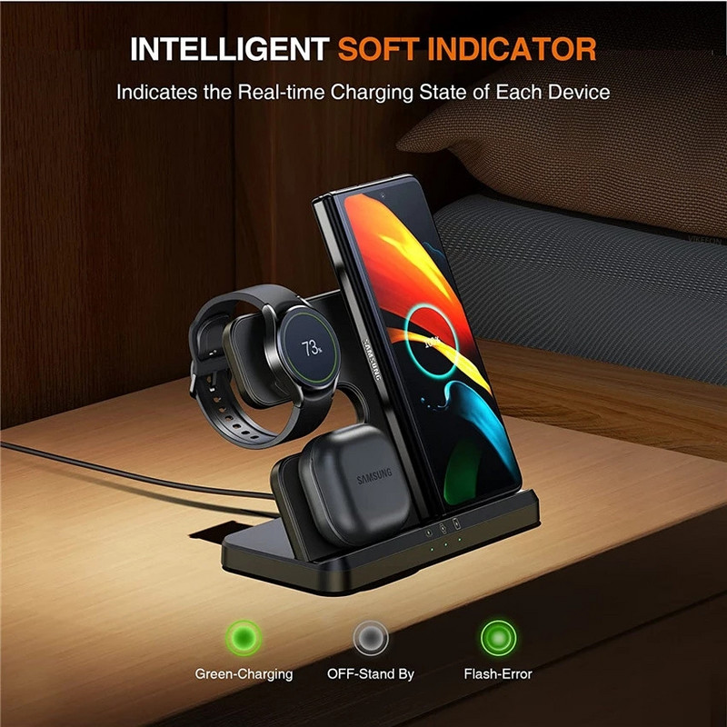 30W 3 u 1 stalak za bežični punjač za Samsung S22 S21 S20 Ultra Galaxy Watch 5 4 3 Active 2/1 Buds Qi stanica za brzo punjenje