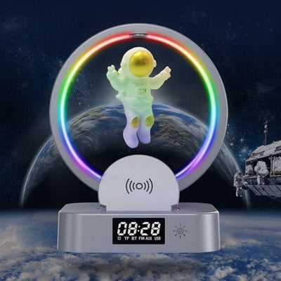 Budilica 15W Bežični punjač Držač Astronaut RGB Atmosferska lampa Ugrađeni zvučnik TF kartica AUX za Iphone 14 Samsung Xiaomi