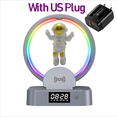 Budilica 15W Bežični punjač Držač Astronaut RGB Atmosferska lampa Ugrađeni zvučnik TF kartica AUX za Iphone 14 Samsung Xiaomi
