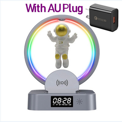 Budilica 15W Bežični punjač Držač Astronaut RGB Atmosferska lampa Ugrađeni zvučnik TF kartica AUX za Iphone 14 Samsung Xiaomi
