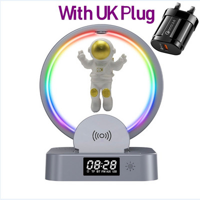 Budilica 15W Bežični punjač Držač Astronaut RGB Atmosferska lampa Ugrađeni zvučnik TF kartica AUX za Iphone 14 Samsung Xiaomi