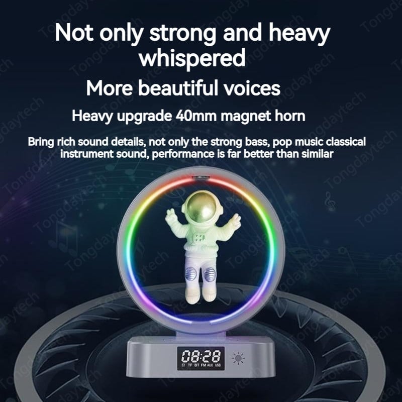 Budilica 15W Bežični punjač Držač Astronaut RGB Atmosferska lampa Ugrađeni zvučnik TF kartica AUX za Iphone 14 Samsung Xiaomi