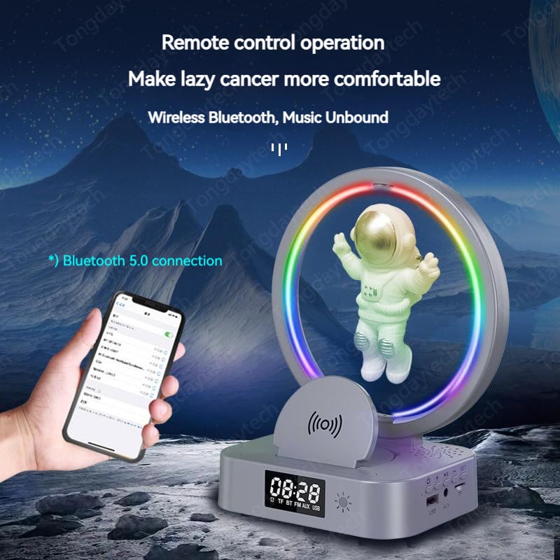 Budilica 15W Bežični punjač Držač Astronaut RGB Atmosferska lampa Ugrađeni zvučnik TF kartica AUX za Iphone 14 Samsung Xiaomi