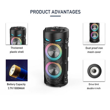Ηχείο Bluetooth 30W Ασύρματη φορητή στήλη Big Power Stereo Subwoofer Ηχεία Bass Party με Μικρόφωνο Family Karaoke USB