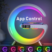 Ceas cu alarmă Încărcător fără fir APP Control RGB Night Light Atmosferă Sleep Aid Lampă Difuzor Stație de încărcare pentru Iphone Samsung