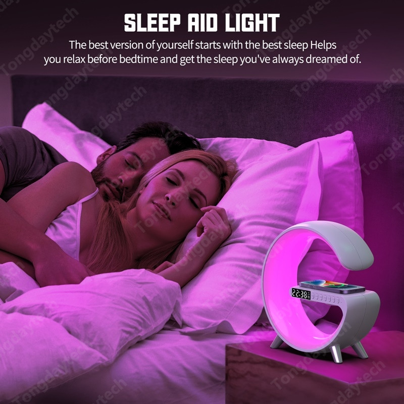 Ceas cu alarmă Încărcător fără fir APP Control RGB Night Light Atmosferă Sleep Aid Lampă Difuzor Stație de încărcare pentru Iphone Samsung
