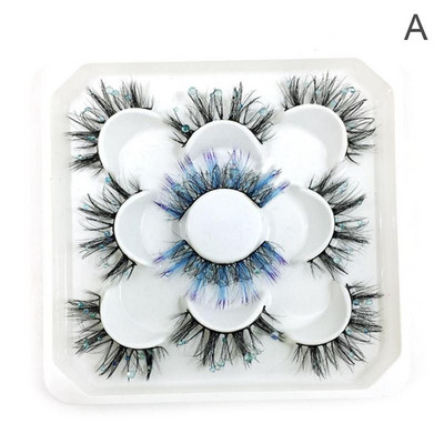 5 perechi de gene false colorate roz violet pufoase gene false de nurcă volum 3d pentru machiaj costum natural -ochi ochi fals Las X5t2