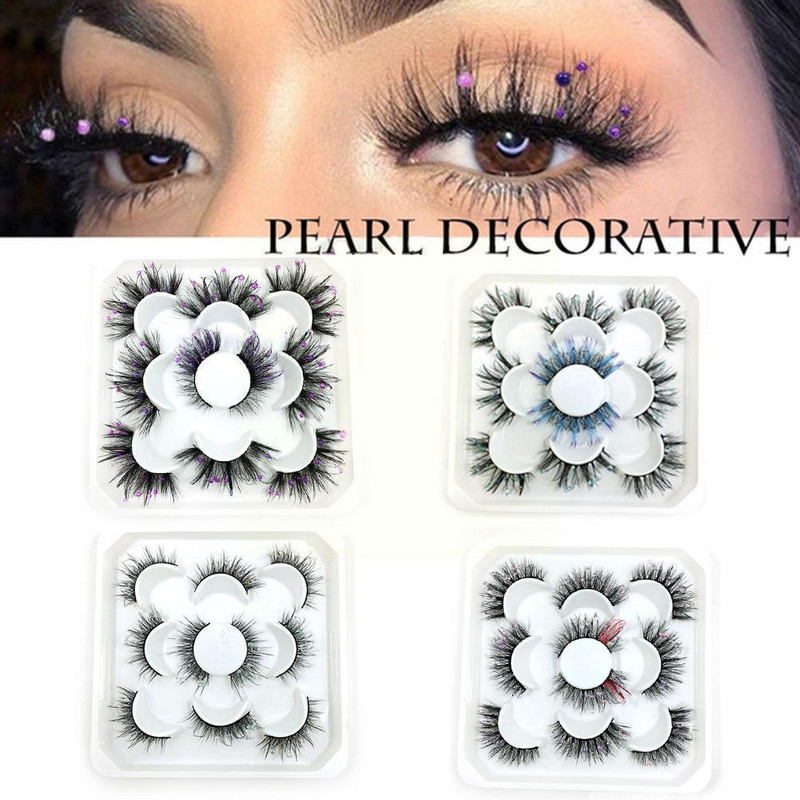 5 perechi de gene false colorate roz violet pufoase gene false de nurcă volum 3d pentru machiaj costum natural -ochi ochi fals Las X5t2