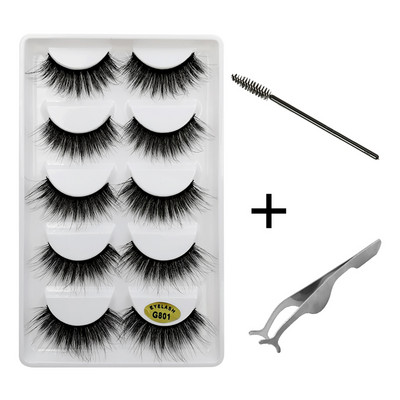 5 pari umjetnih trepavica Natrual 3D komplet umjetnih trepavica od nerca četkica za trepavice trepavice za oči pinceta mekane trepavice od nerca šminka cilios