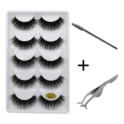 5 pari umjetnih trepavica Natrual 3D komplet umjetnih trepavica od nerca četkica za trepavice trepavice za oči pinceta mekane trepavice od nerca šminka cilios