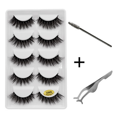 5 pari umjetnih trepavica Natrual 3D komplet umjetnih trepavica od nerca četkica za trepavice trepavice za oči pinceta mekane trepavice od nerca šminka cilios