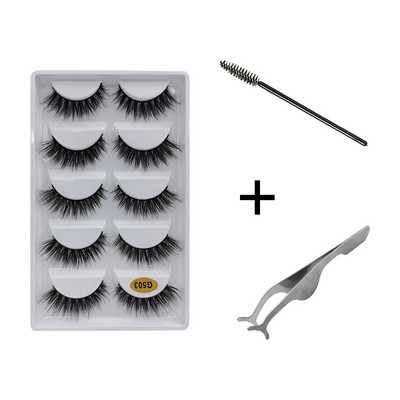 5 pari umjetnih trepavica Natrual 3D komplet umjetnih trepavica od nerca četkica za trepavice trepavice za oči pinceta mekane trepavice od nerca šminka cilios