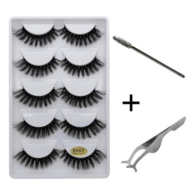 5 pari umjetnih trepavica Natrual 3D komplet umjetnih trepavica od nerca četkica za trepavice trepavice za oči pinceta mekane trepavice od nerca šminka cilios