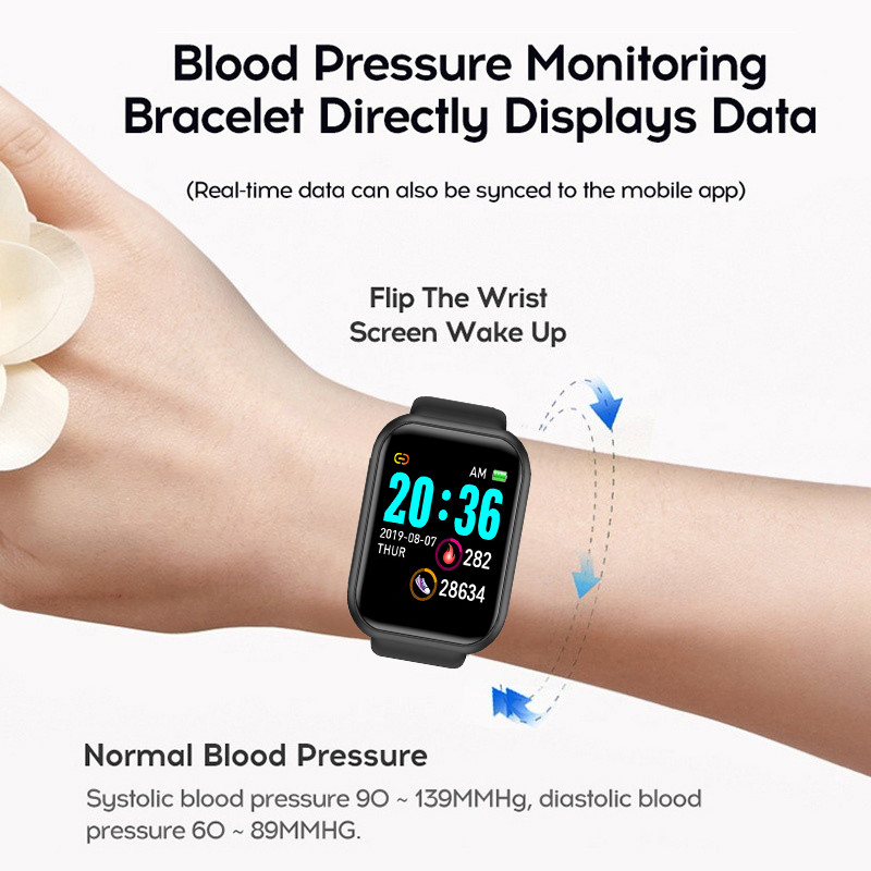 Y68 Smart Watch Pulzusszám Vérnyomás Vér Oxigén Monitoring Többfunkciós Emlékeztető Alvásfigyelés