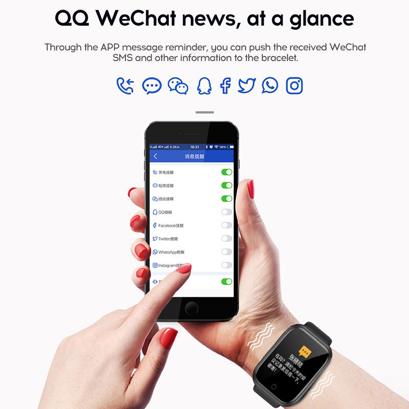 Y68 Smart Watch Pulzusszám Vérnyomás Vér Oxigén Monitoring Többfunkciós Emlékeztető Alvásfigyelés