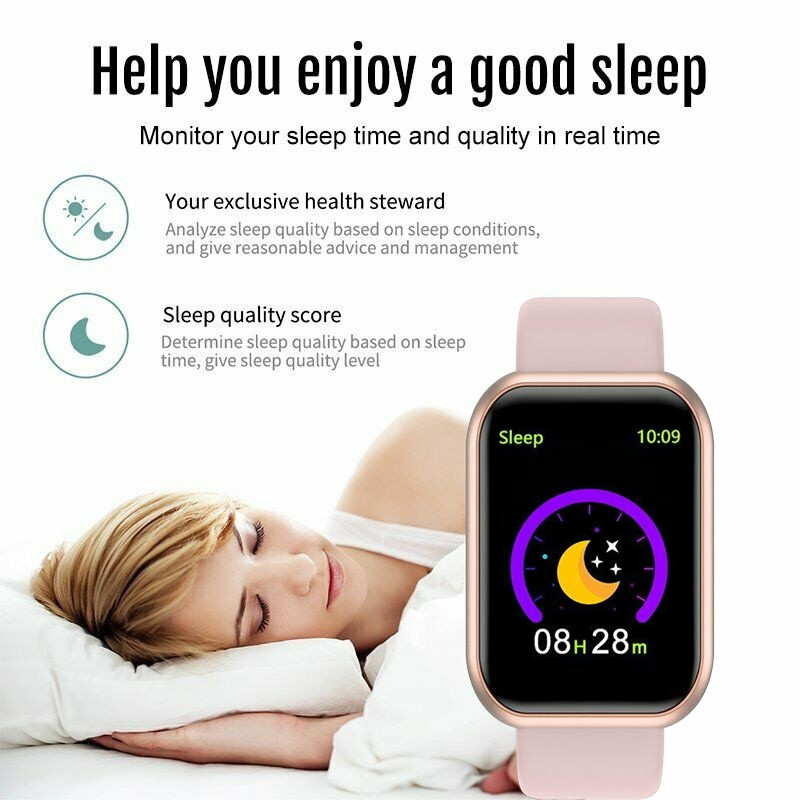 Y68 Smart Watch Pulzusszám Vérnyomás Vér Oxigén Monitoring Többfunkciós Emlékeztető Alvásfigyelés