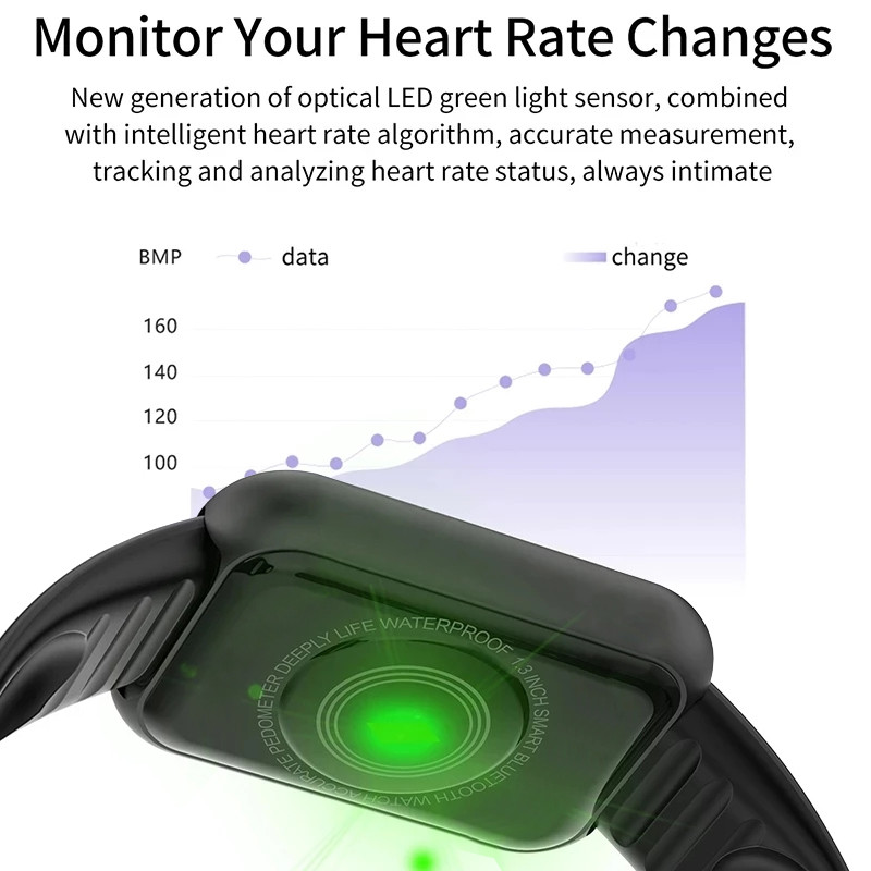 Y68 Smart Watch Pulzusszám Vérnyomás Vér Oxigén Monitoring Többfunkciós Emlékeztető Alvásfigyelés