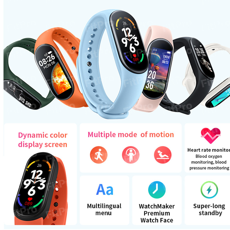 Ceas inteligent Band 7 Bărbați Femei Ceas inteligent cu frecvență cardiacă Ceas inteligent Monitorizare fitness Tensiune arterială Bratara sport inteligentă pentru Band 7