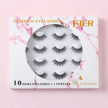 FJER False Eyelashes 10 pairs Fluffy Soft Wispy Natural Cross Eyelash Extension Επαναχρησιμοποιούμενες βλεφαρίδες Mink Fake Eyelashes Makeup