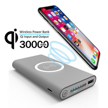 Power Bank 30000mAh Ασύρματη φορητή φόρτιση 2 USB Τηλέφωνο Εξωτερικός φορτιστής μπαταρίας Poverbank για iphone και Android