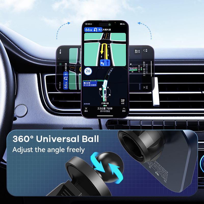 Încărcător de mașină fără fir magnetic Remax 15W Încărcare rapidă Suport pentru telefon din sticlă securizată Rotativ 360° pentru telefoane mobile iPhone