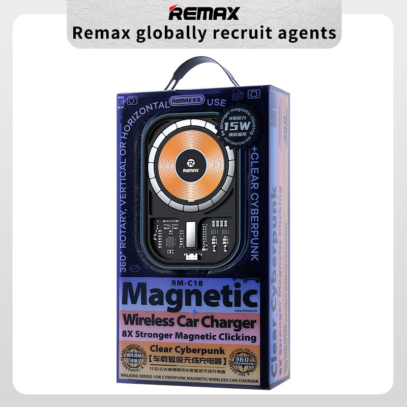 Încărcător de mașină fără fir magnetic Remax 15W Încărcare rapidă Suport pentru telefon din sticlă securizată Rotativ 360° pentru telefoane mobile iPhone