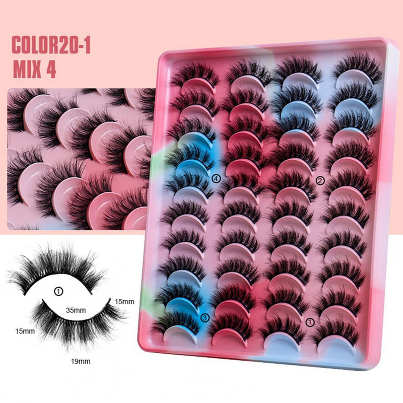 20 perechi/cutie 3D gene false moi, confortabil de purtat, păr de nurcă, frumusețe multistrat, gene false pentru femei