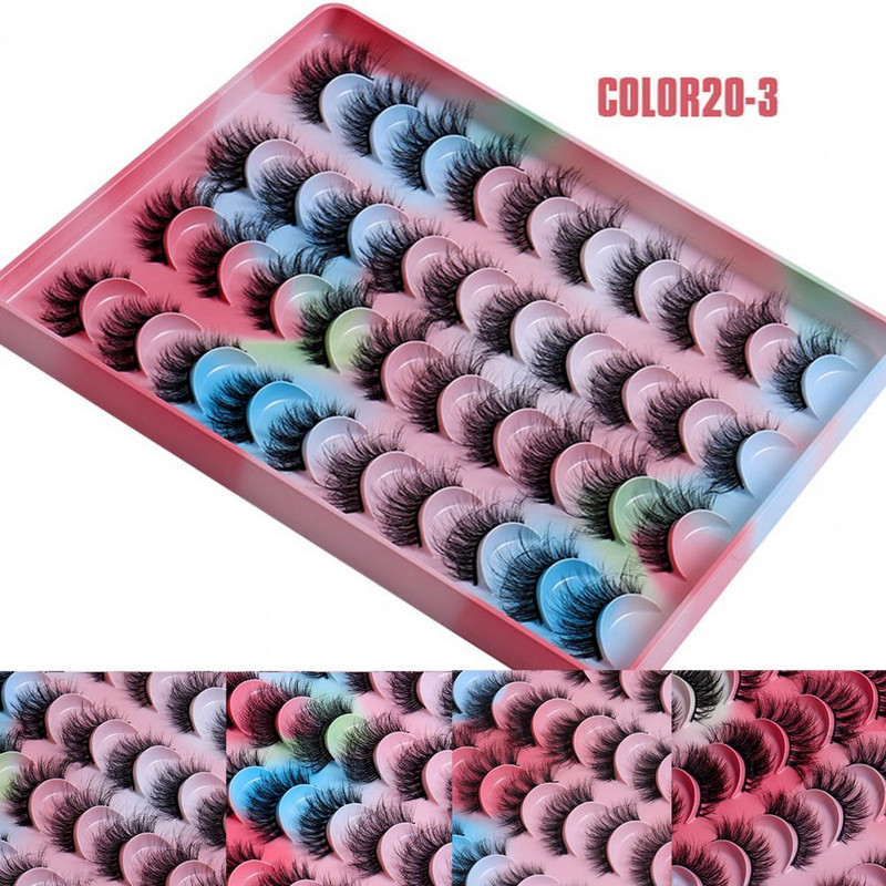 20 perechi/cutie 3D gene false moi, confortabil de purtat, păr de nurcă, frumusețe multistrat, gene false pentru femei