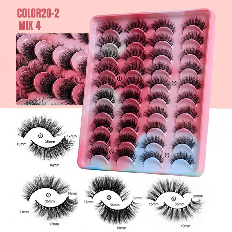 20 perechi/cutie 3D gene false moi, confortabil de purtat, păr de nurcă, frumusețe multistrat, gene false pentru femei