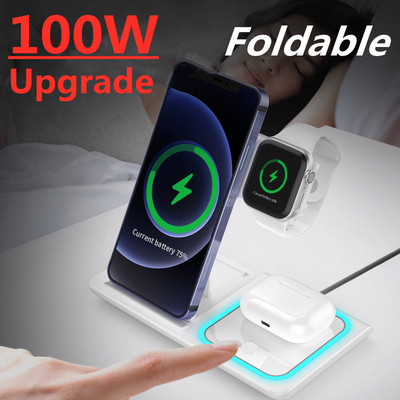 100 W vezeték nélküli töltőállvány iPhone 14 13 12 11 X XR Apple Watch 3 az 1-ben gyorstöltő dokkolóállomáshoz Airpods Pro IWatch 8 7 készülékhez