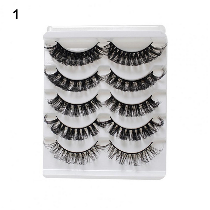 Set de 5 perechi/cutie de gene false, moale, confortabile, ondulate, gene false din fibră, gene false groase tridimensionale pentru începători