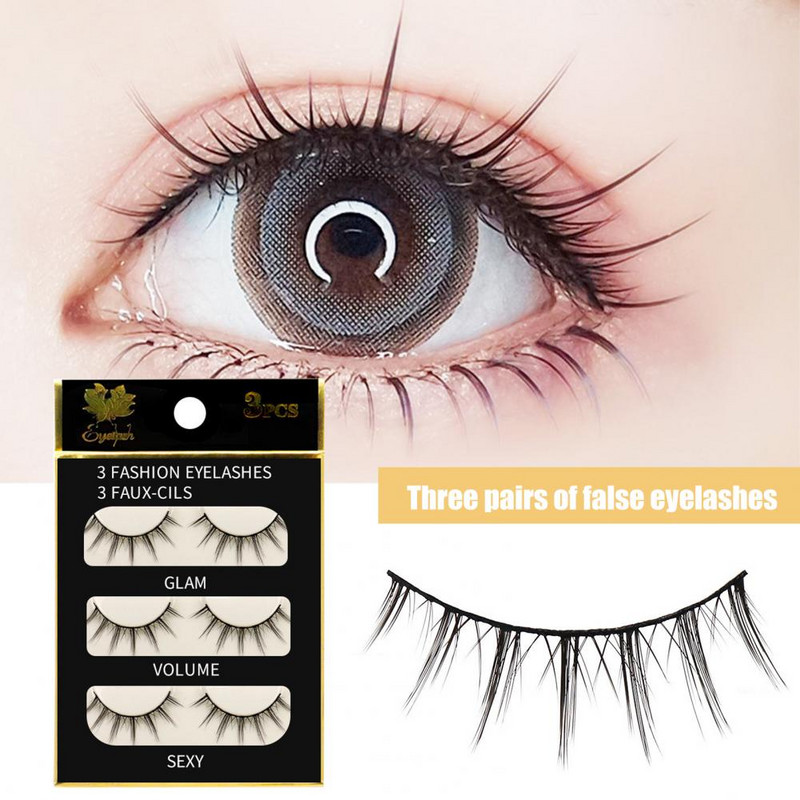 3 ζεύγη/κουτί Φυσικές ψεύτικες βλεφαρίδες Μαλακές ίνες Μικρές ψεύτικες ψεύτικες βλεφαρίδες Επέκταση βλεφαρίδων για γυναίκες