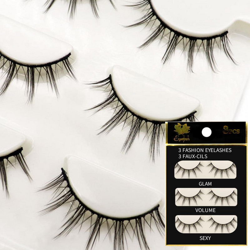 3 ζεύγη/κουτί Φυσικές ψεύτικες βλεφαρίδες Μαλακές ίνες Μικρές ψεύτικες ψεύτικες βλεφαρίδες Επέκταση βλεφαρίδων για γυναίκες